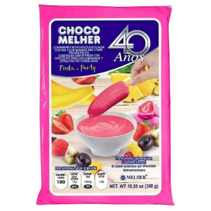 100085 - CHOCO-MELHER CHOCOLATE SABOR A FRESA PARA COBERTURA X 375G X 24BG