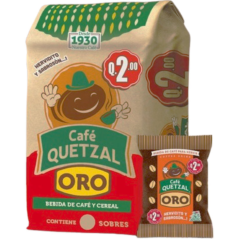 100715 - CAFE QUETZAL ORO BEBIDA DE CAFE Y CEREAL X 30G X 27BG X 25PA